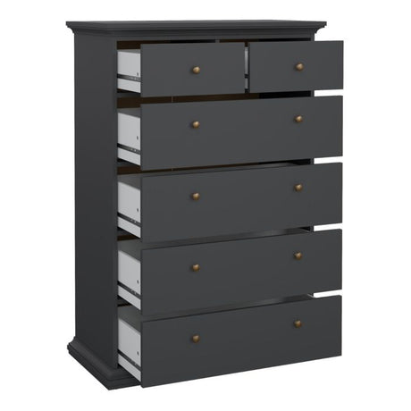Geneva 90cm 6 Drawer Tall Chest of Drawer-Grey - FurniComp