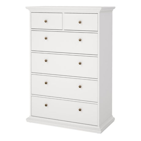 Geneva 90cm 6 Drawer Tall Chest of Drawer-White - FurniComp