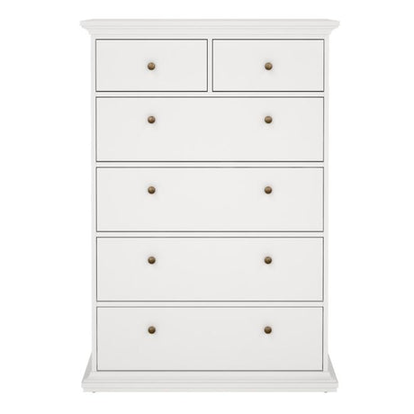 Geneva 90cm 6 Drawer Tall Chest of Drawer-White - FurniComp