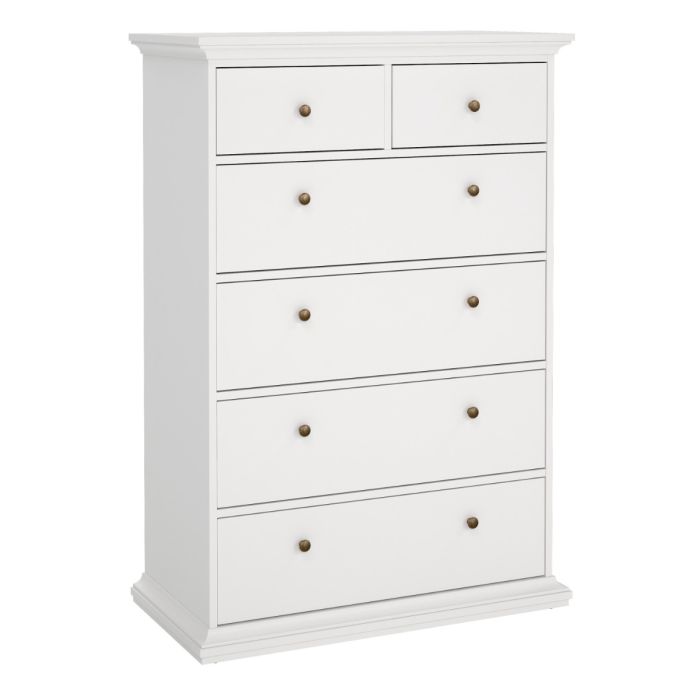 Geneva 90cm 6 Drawer Tall Chest of Drawer-White - FurniComp