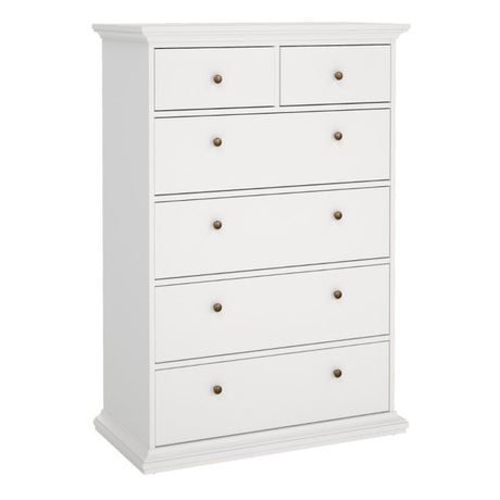 Geneva 90cm 6 Drawer Tall Chest of Drawer-White - FurniComp