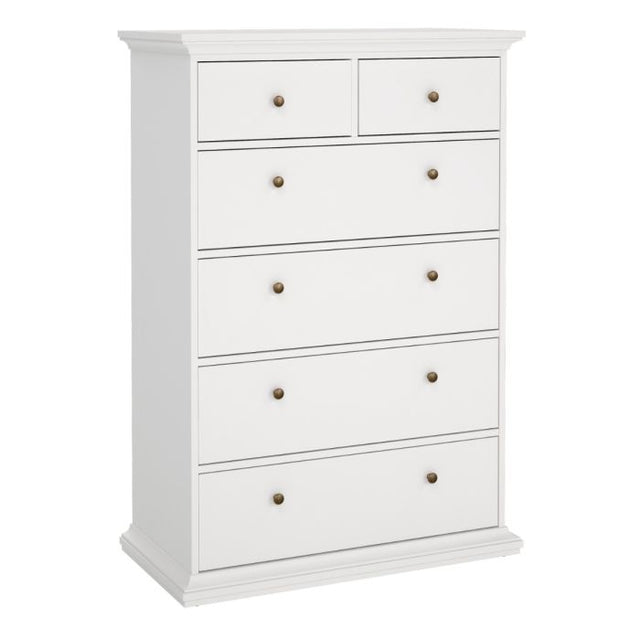 Geneva 90cm 6 Drawer Tall Chest of Drawer-White - FurniComp