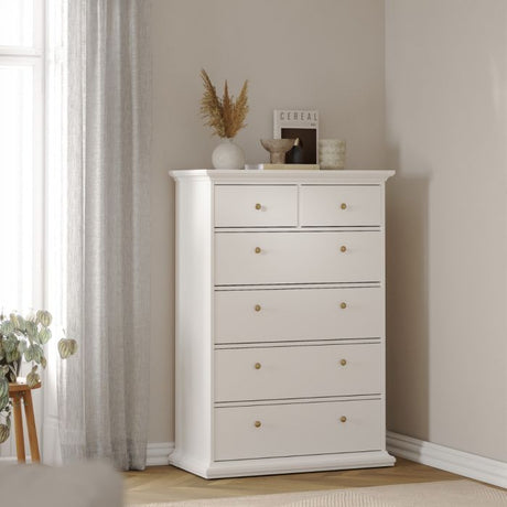Geneva 90cm 6 Drawer Tall Chest of Drawer-White - FurniComp