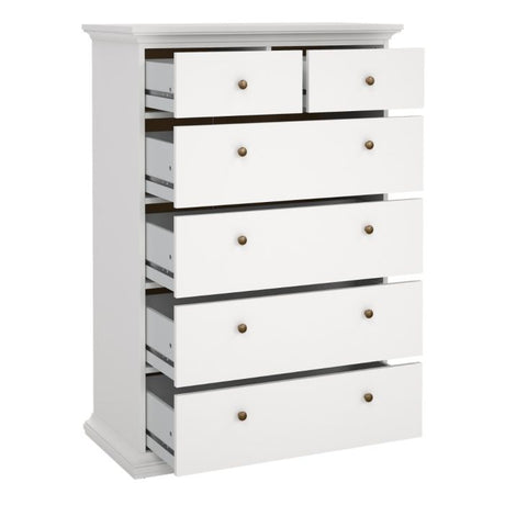 Geneva 90cm 6 Drawer Tall Chest of Drawer-White - FurniComp