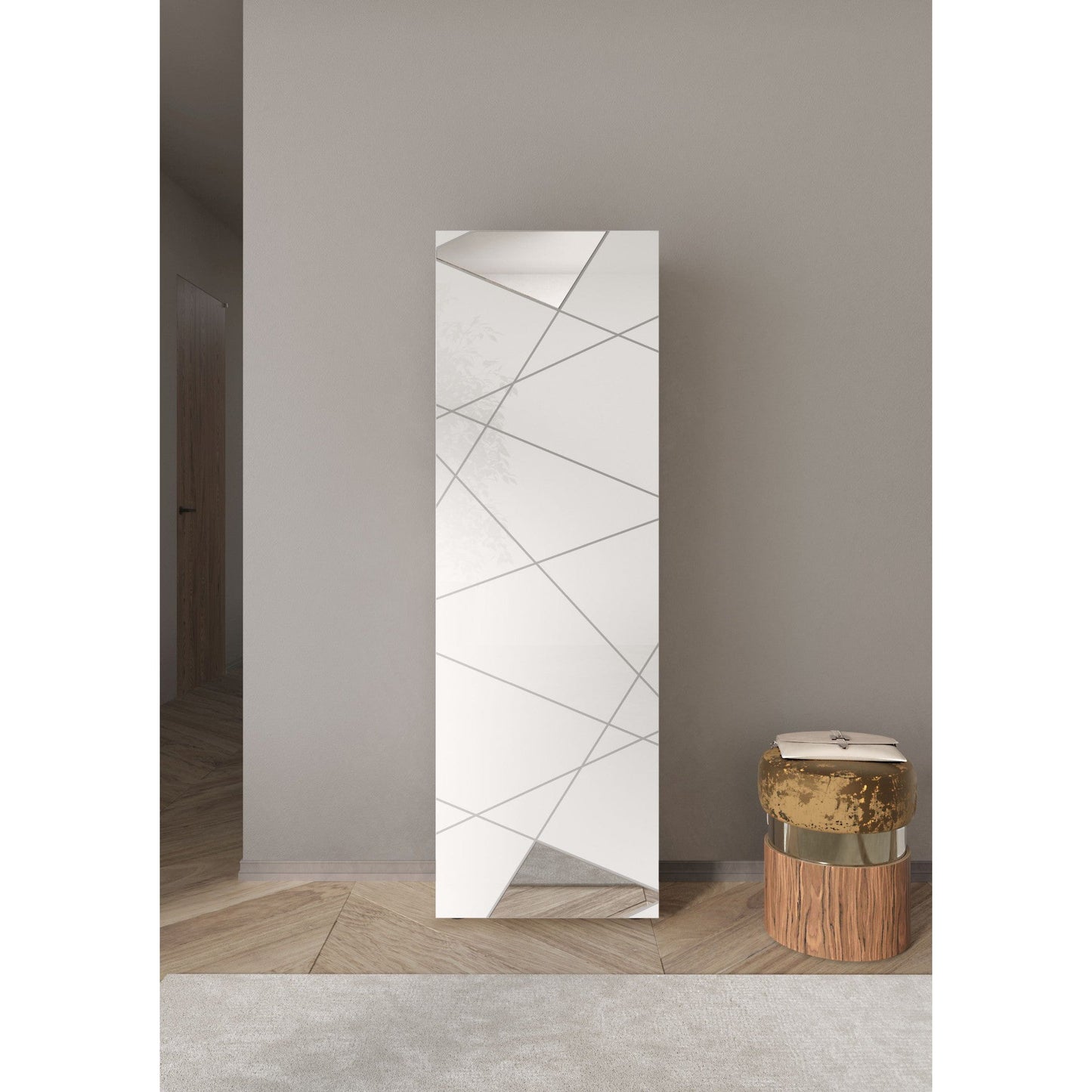 Giulia 1 Door White Gloss Tall Narrow Shallow Depth Hallway Cabinet - FurniComp