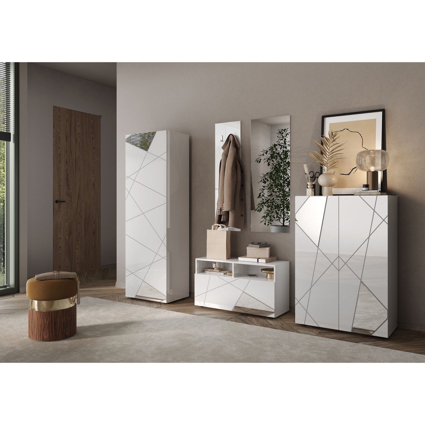 Giulia 1 Door White Gloss Tall Narrow Shallow Depth Hallway Cabinet - FurniComp