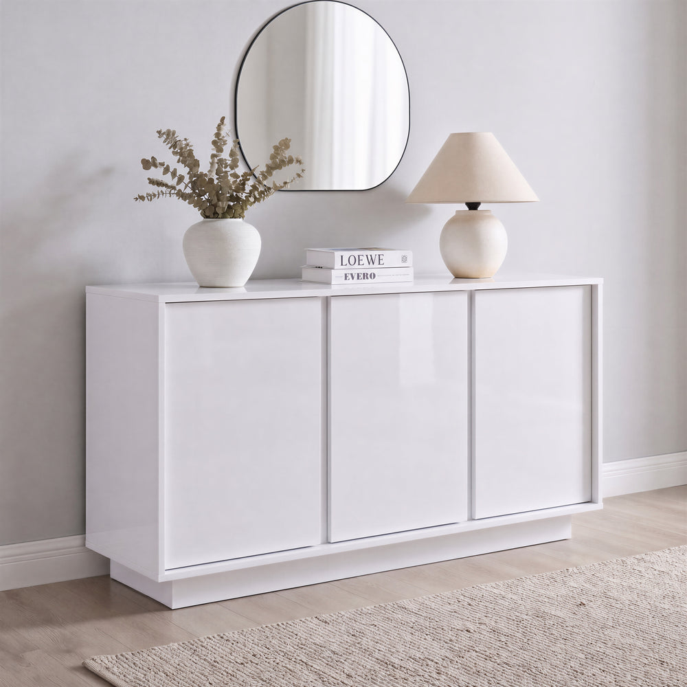 Glacia 3 Door White Gloss Sideboard - FurniComp