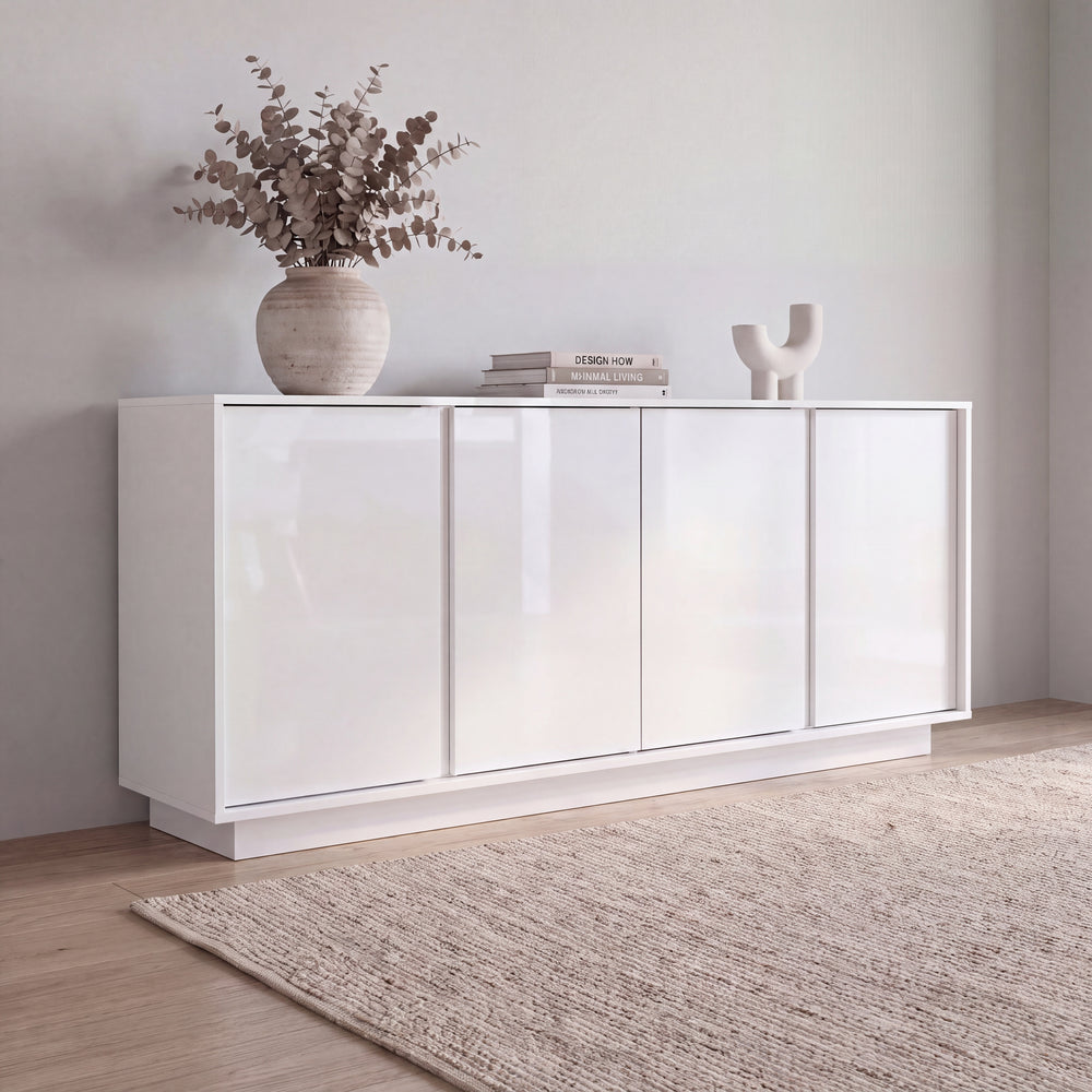 Glacia 4 Door White Gloss Sideboard - FurniComp