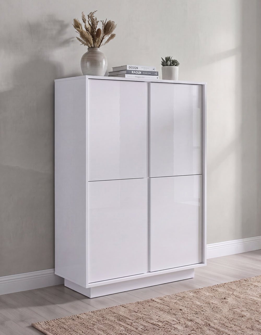 Glacia 4 Door White Gloss Tall Sideboard/Highboard - FurniComp