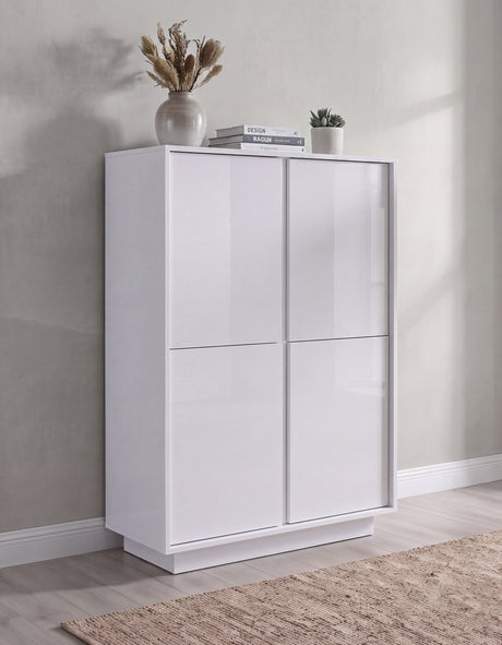 Glacia 4 Door White Gloss Tall Sideboard/Highboard - FurniComp