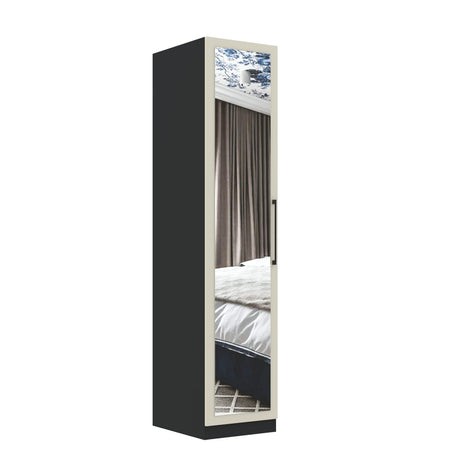 Harley 1 Door 50cm Mirrored Wardrobe - Cashmere & Anthracite Grey - FurniComp