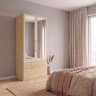 Harley 2 Door 3 Drawer 90cm Mirrored Wardrobe - Cashmere & Oak - FurniComp