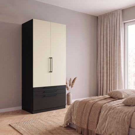 Harley 2 Door 3 Drawer 90cm Wardrobe - Cashmere & Anthracite Grey - FurniComp