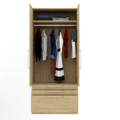 Harley 2 Door 3 Drawer 90cm Wardrobe - Cashmere & Oak - FurniComp