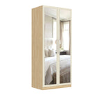 Harley 2 Door 90cm Full Mirrored Wardrobe - Cashmere & Oak - FurniComp