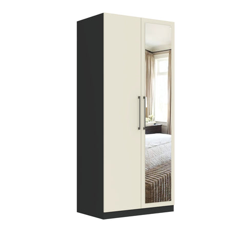 Harley 2 Door 90cm Mirrored Wardrobe - Cashmere & Anthracite Grey - FurniComp