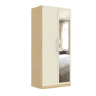 Harley 2 Door 90cm Mirrored Wardrobe - Cashmere & Oak - FurniComp