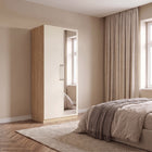 Harley 2 Door 90cm Mirrored Wardrobe - Cashmere & Oak - FurniComp