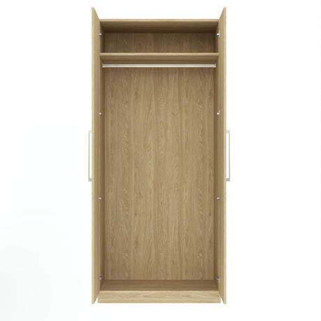 Harley 2 Door 90cm Full Mirrored Wardrobe - Cashmere & Oak - FurniComp