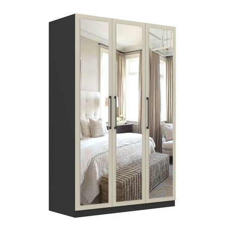 Harley 3 Door 140cm Full Mirrored Wardrobe - Cashmere & Anthracite Grey - FurniComp