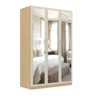 Harley 3 Door 140cm Full Mirrored Wardrobe - Cashmere & Oak - FurniComp