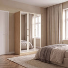 Harley 3 Door 140cm Full Mirrored Wardrobe - Cashmere & Oak - FurniComp