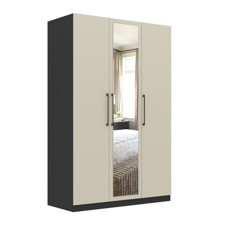 Harley 3 Door 140cm Mirrored Wardrobe - Cashmere & Anthracite Grey - FurniComp