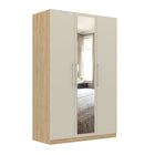 Harley 3 Door 140cm Mirrored Wardrobe - Cashmere & Oak - FurniComp