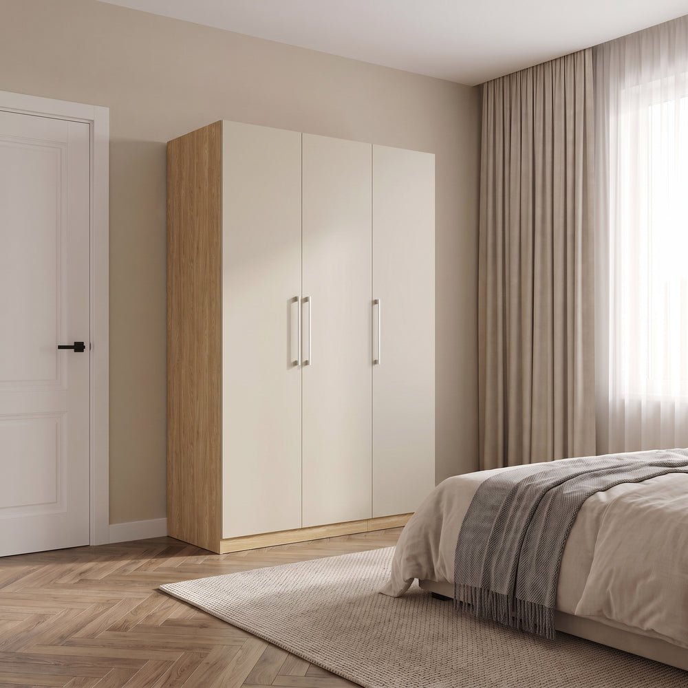 Harley 3 Door 140cm Wardrobe - Cashmere & Oak - FurniComp