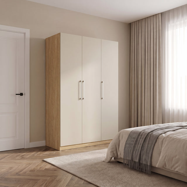 Harley 3 Door 140cm Wardrobe - Cashmere & Oak - FurniComp