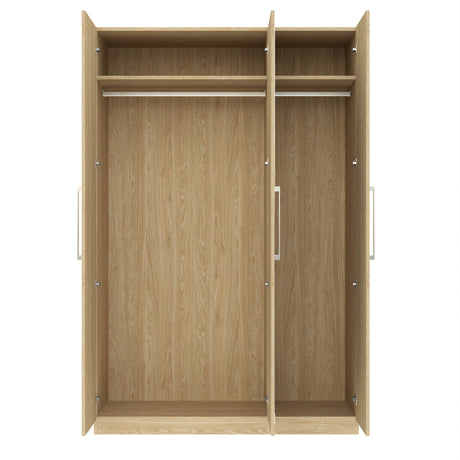 Harley 3 Door 140cm Mirrored Wardrobe - Cashmere & Oak - FurniComp