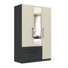 Harley 3 Door 3 Drawer 140cm Mirrored Wardrobe - Cashmere & Anthracite Grey - FurniComp
