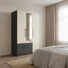 Harley 3 Door 3 Drawer 140cm Mirrored Wardrobe - Cashmere & Anthracite Grey - FurniComp