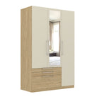 Harley 3 Door 3 Drawer 140cm Mirrored Wardrobe - Cashmere & Oak - FurniComp