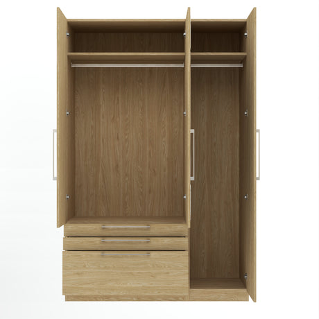Harley 3 Door 3 Drawer 140cm Mirrored Wardrobe - Cashmere & Oak - FurniComp