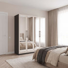Harley 4 Door 180cm Full Mirrored Wardrobe - Cashmere & Anthracite Grey - FurniComp