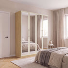 Harley 4 Door 180cm Full Mirrored Wardrobe - Cashmere & Oak - FurniComp