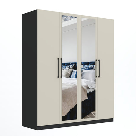Harley 4 Door 180cm Mirrored Wardrobe - Cashmere & Anthracite Grey - FurniComp