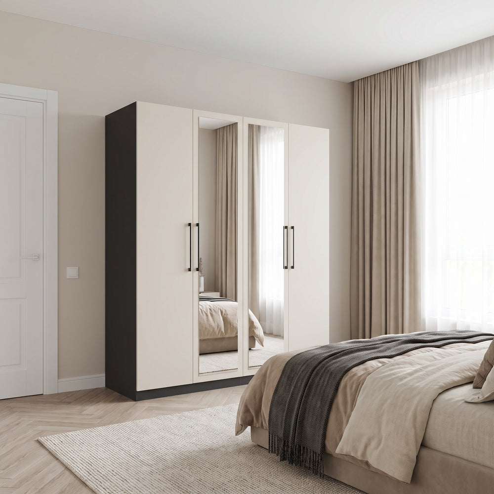 Harley 4 Door 180cm Mirrored Wardrobe - Cashmere & Anthracite Grey - FurniComp