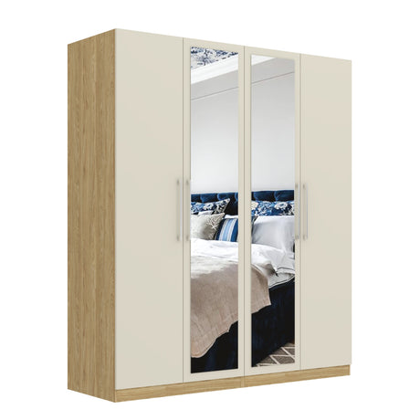 Harley 4 Door 180cm Mirrored Wardrobe - Cashmere & Oak - FurniComp