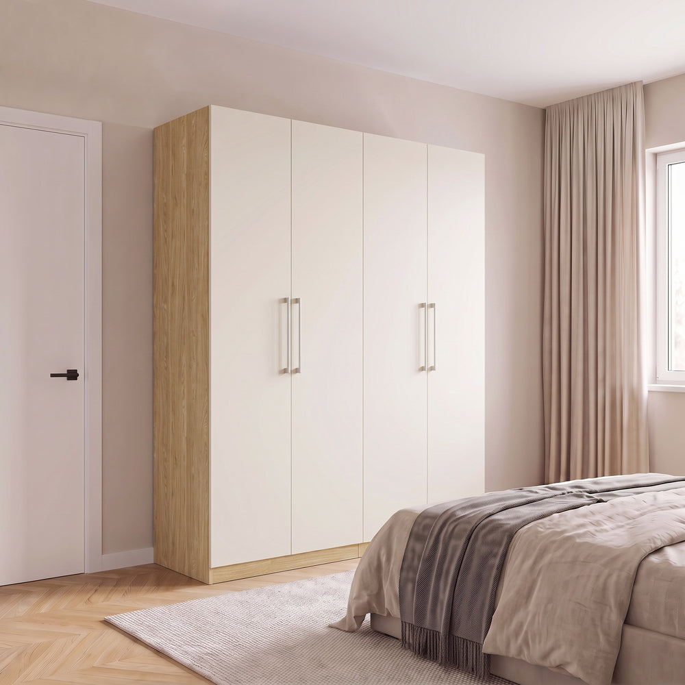 Harley 4 Door 180cm Wardrobe - Cashmere & Oak - FurniComp
