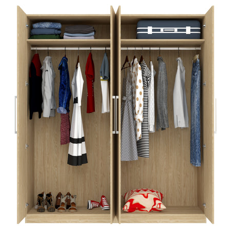 Harley 4 Door 180cm Full Mirrored Wardrobe - Cashmere & Oak - FurniComp