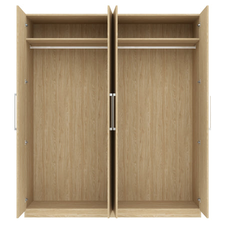 Harley 4 Door 180cm Mirrored Wardrobe - Cashmere & Oak - FurniComp