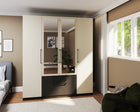 Harley 4 Door 3 drawer 180cm Mirrored Wardrobe - Cashmere & Anthracite Grey - FurniComp