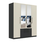 Harley 4 Door 3 drawer 180cm Mirrored Wardrobe - Cashmere & Anthracite Grey - FurniComp