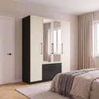 Harley 4 Door 3 drawer 180cm Mirrored Wardrobe - Cashmere & Anthracite Grey - FurniComp
