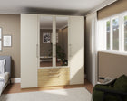 Harley 4 Door 3 drawer 180cm Mirrored Wardrobe - Cashmere & Oak - FurniComp