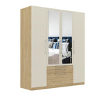 Harley 4 Door 3 drawer 180cm Mirrored Wardrobe - Cashmere & Oak - FurniComp