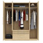 Harley 4 Door 3 drawer 180cm Mirrored Wardrobe - Cashmere & Oak - FurniComp