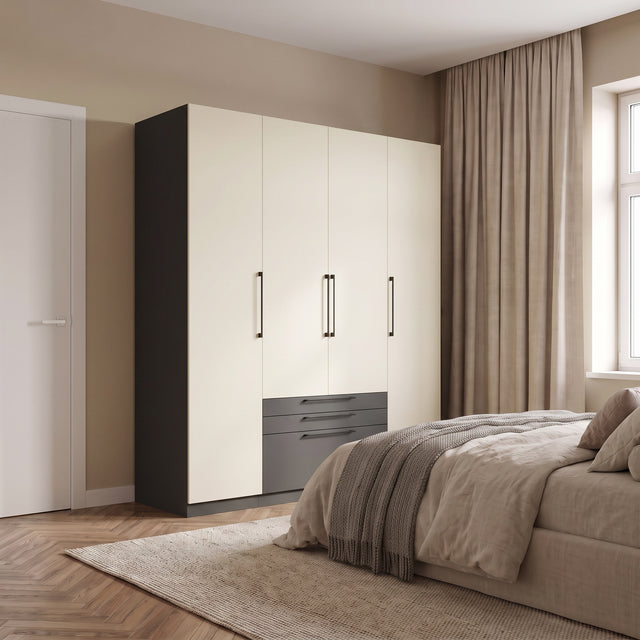 Harley 4 Door 3 drawer 180cm Wardrobe - Cashmere & Anthracite Grey - FurniComp